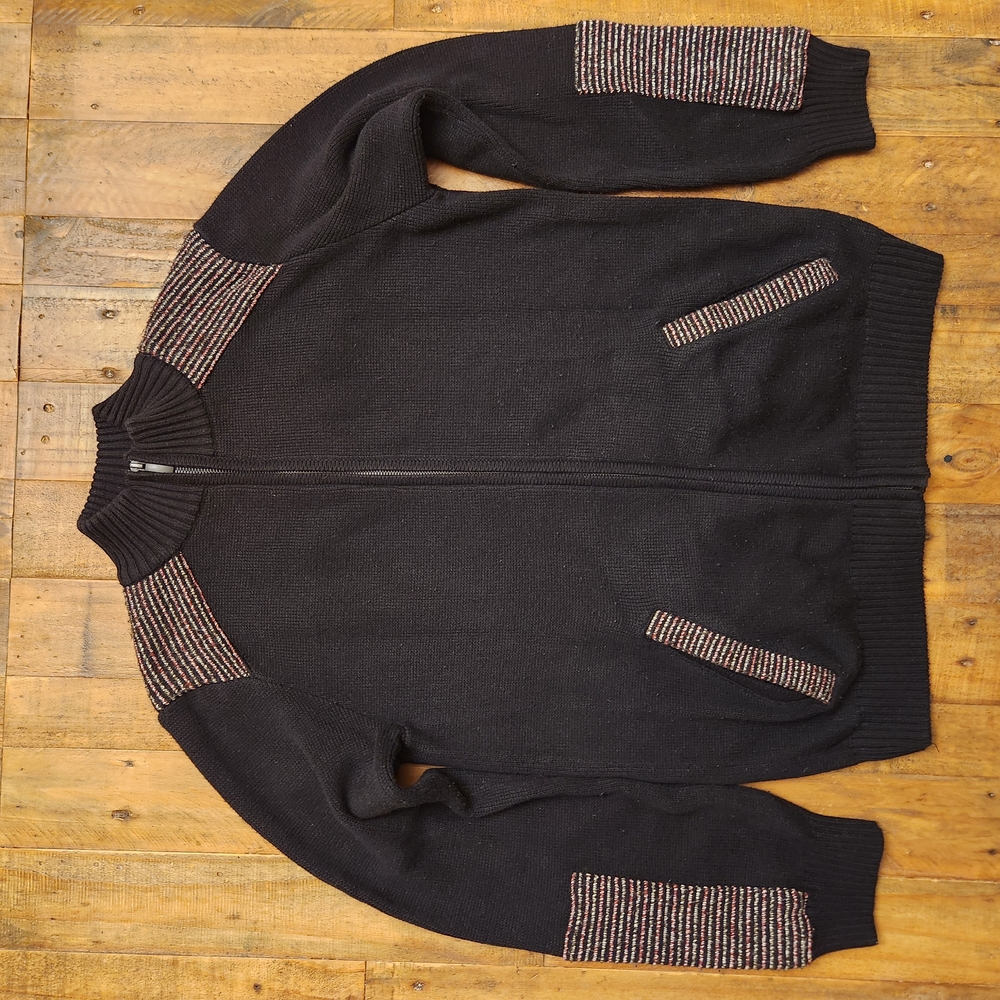 Men's Desigual Black Sweater Full Zip with Patterned Accents, Pockets